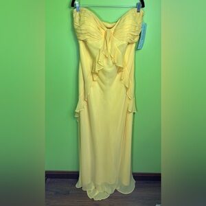 Strapless Yellow Ruffled Evening Gown